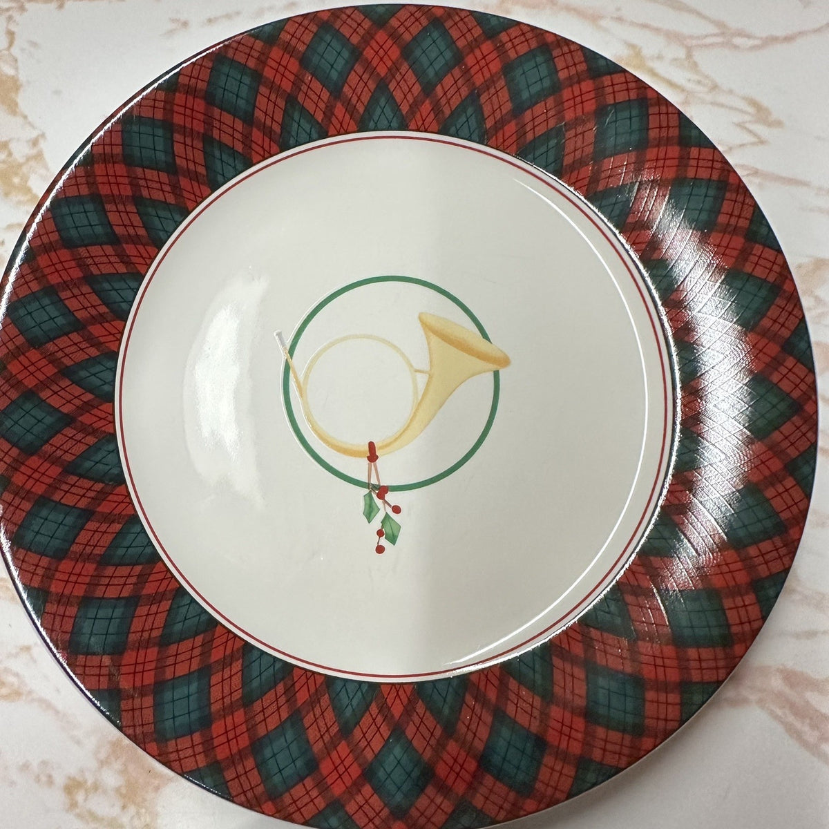 VTG Sasaki Tartan Christmas Toy Accent Plates Set of 4 Charles Roberts Japan