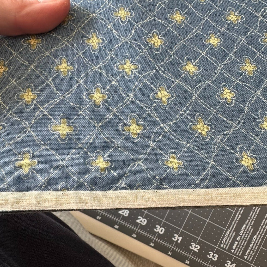 Clothworks Backyard Vintage Blue Floral Lattice Quilting Cotton by 1/2Y OOP