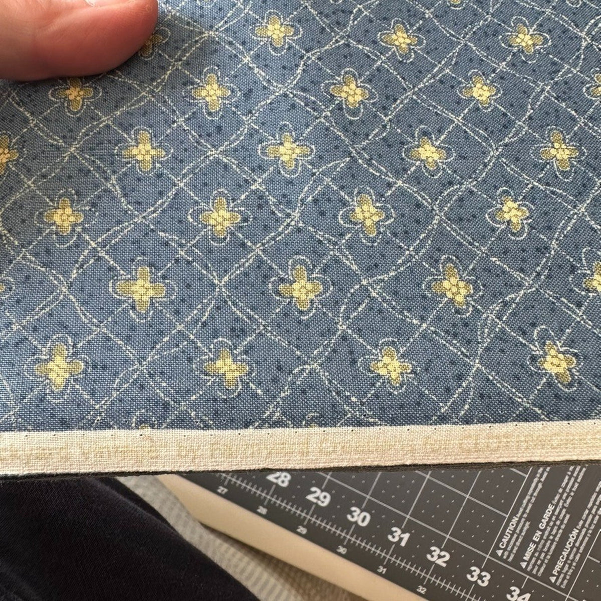 Clothworks Backyard Vintage Blue Floral Lattice Quilting Cotton by 1/2Y OOP