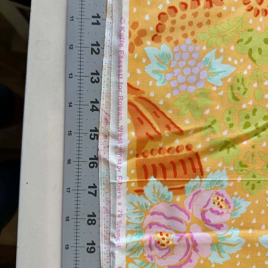 Kaffe Fassett Stencil Fabric #79 Marigold Gold 1 Yard | Westminster Fibers Rowan Collective Quilting Cotton | Basket Floral Print