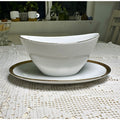 VTG Seltmann Weiden Bavaria Monika Gravy Boat Gold Trim Attached Plate Germany