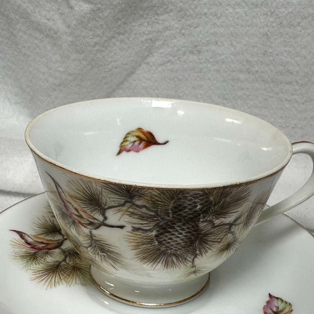 Vintage Gem China Japan Pinecone Teacups Saucers Plates Sugar Bowl Set
