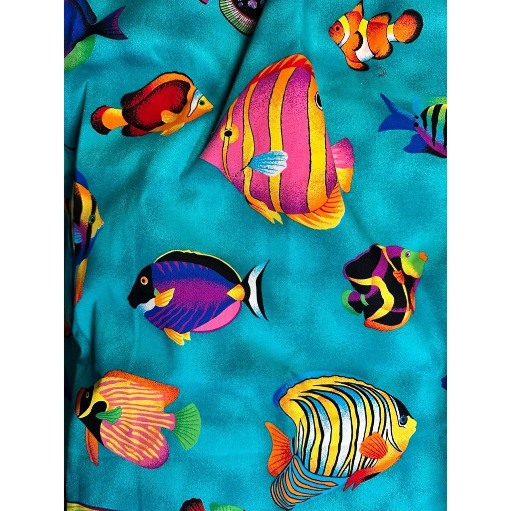 Vintage VIP Cranston Print Works Tropical Fish Fabric 2.5 Yards Teal Aqua OOP