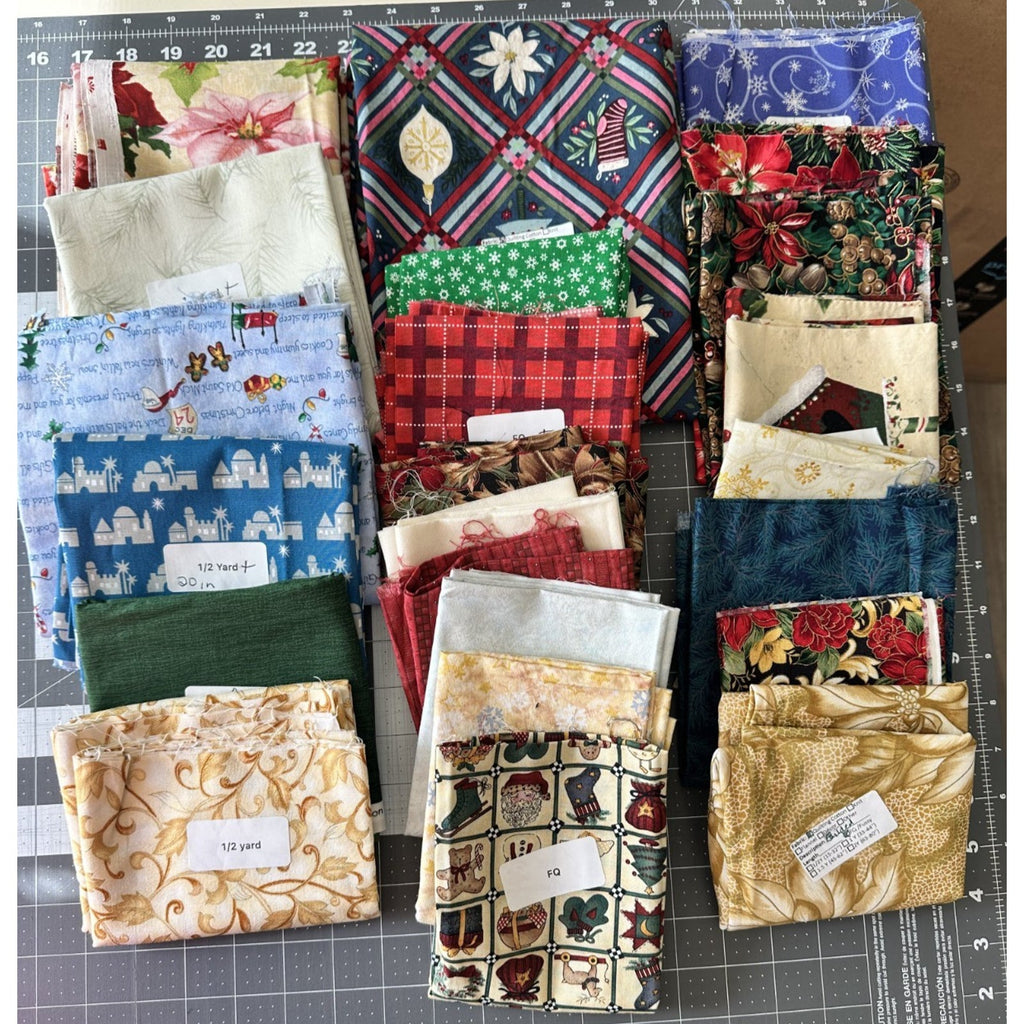 Holiday Christmas Fabric Lot 10+ Yards Quilting Cotton FQs Half Yards