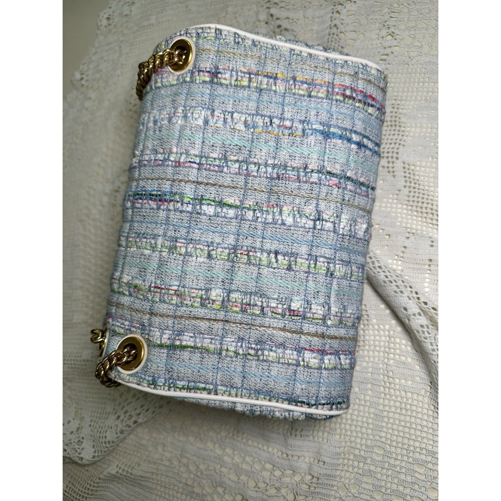 Kate Spade Evelyn Quilted Tweed Convertible Flap Crossbody Bag Light Blue Multi