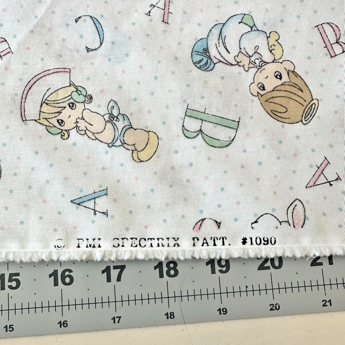 1999 ABCD clouds Precious Moments fabric BABY Spectrix 1YD quilt material VTG