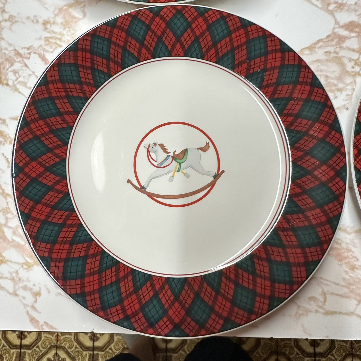 VTG Sasaki Tartan Christmas Toy Accent Plates Set of 4 Charles Roberts Japan
