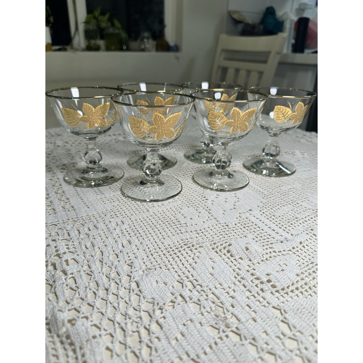 Vintage Libbey Champagne / Sherbet Glasses, Gold Leaves /foliage Set of 6