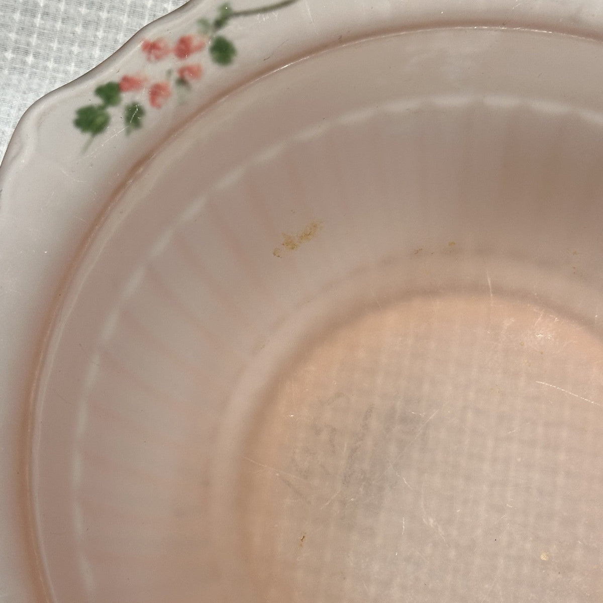 Lot of 2 VTG Mayfair Frosted Pink Depression Glass Serving and Relish Bowl Paint