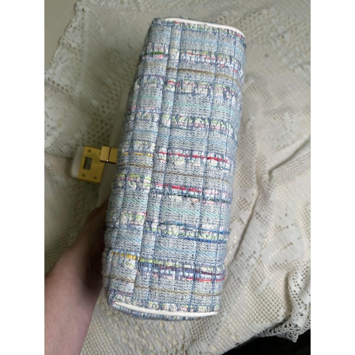 Kate Spade Evelyn Quilted Tweed Convertible Flap Crossbody Bag Light Blue Multi