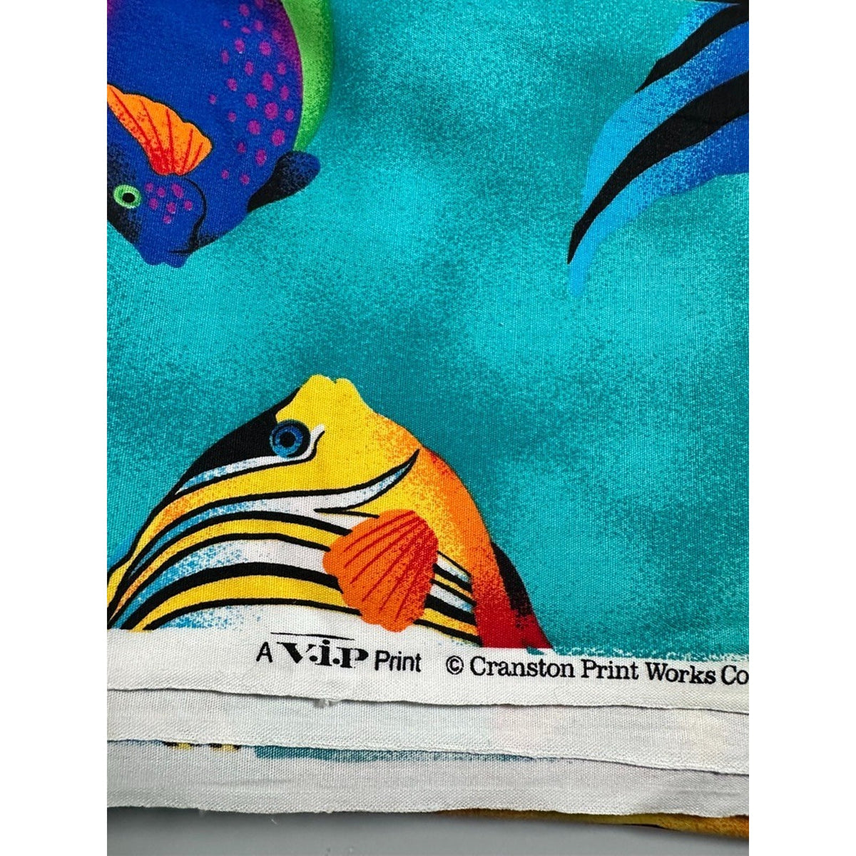 Vintage VIP Cranston Print Works Tropical Fish Fabric 2.5 Yards Teal Aqua OOP