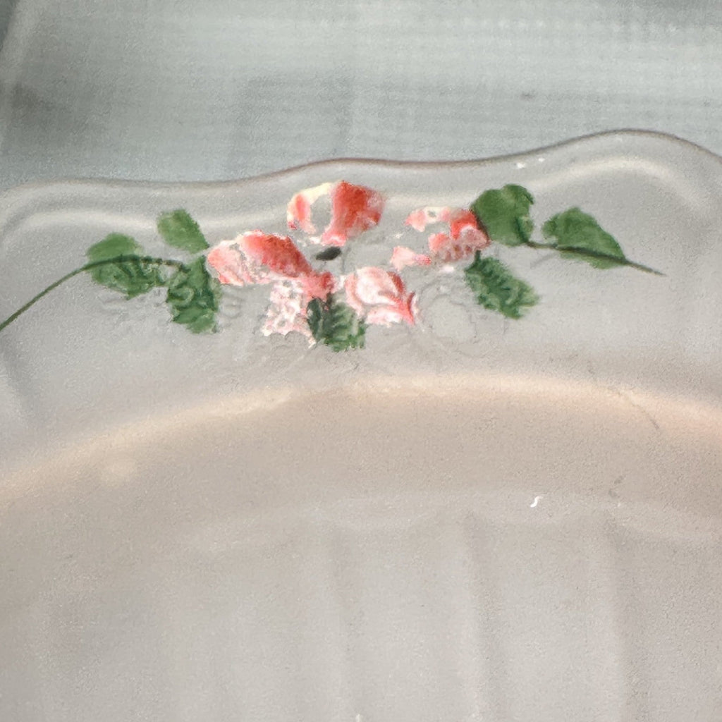 Lot of 2 VTG Mayfair Frosted Pink Depression Glass Serving and Relish Bowl Paint