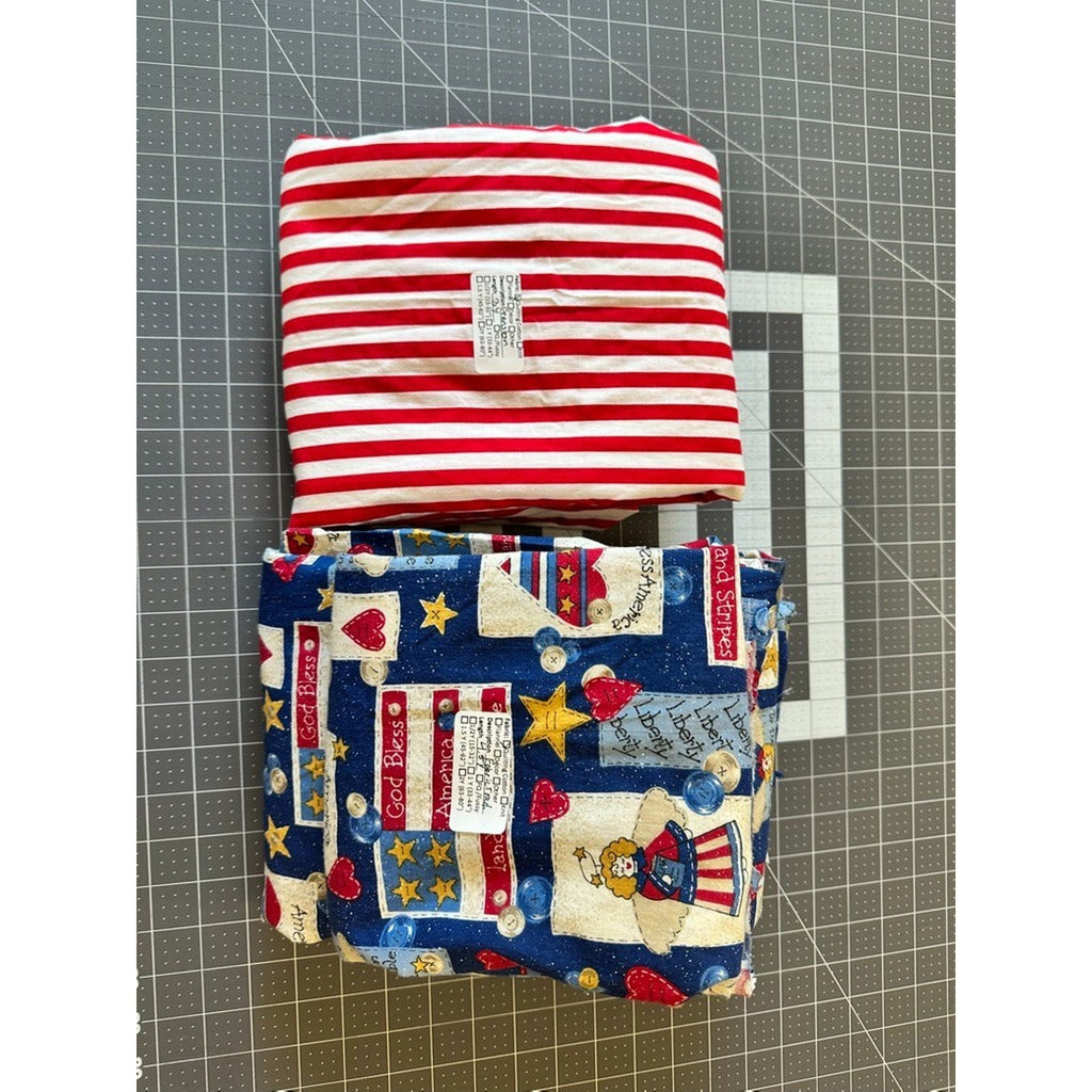 Vintage 1990s Americana Patriotic Fabric Lot 7.5 Yds Stripes Patriotic Cotton
