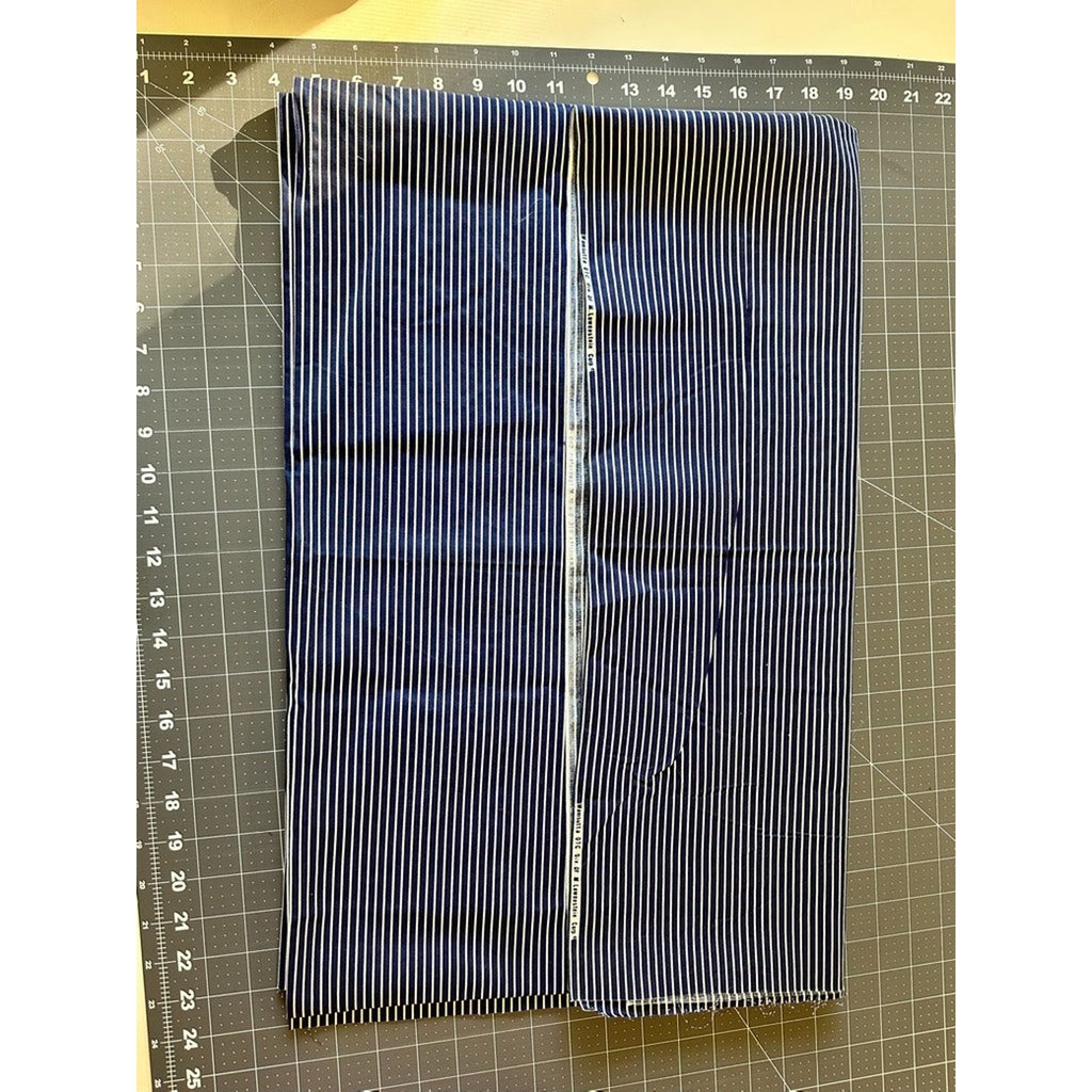Vintage Wamsutta Navy White Pinstripe Ticking Fabric 2 Yds 16 In Deadstock OOP
