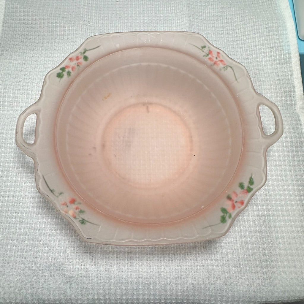 Lot of 2 VTG Mayfair Frosted Pink Depression Glass Serving and Relish Bowl Paint