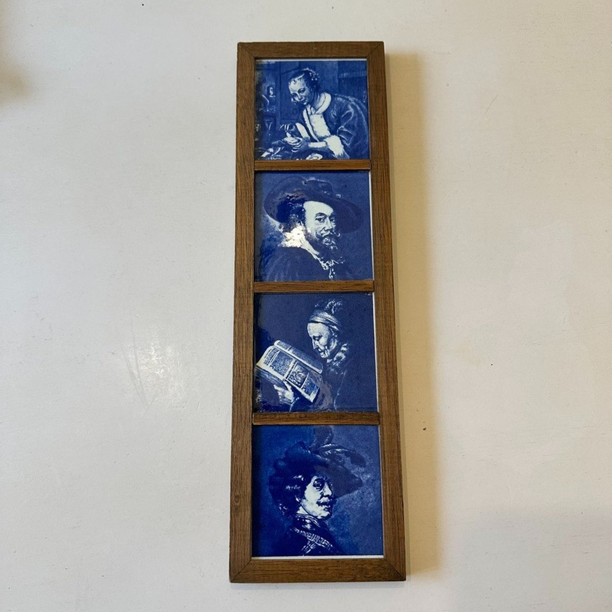 VTG Delft Blue Framed Tiles Four Dutch Master Artists Holland Hand Painted MCM
