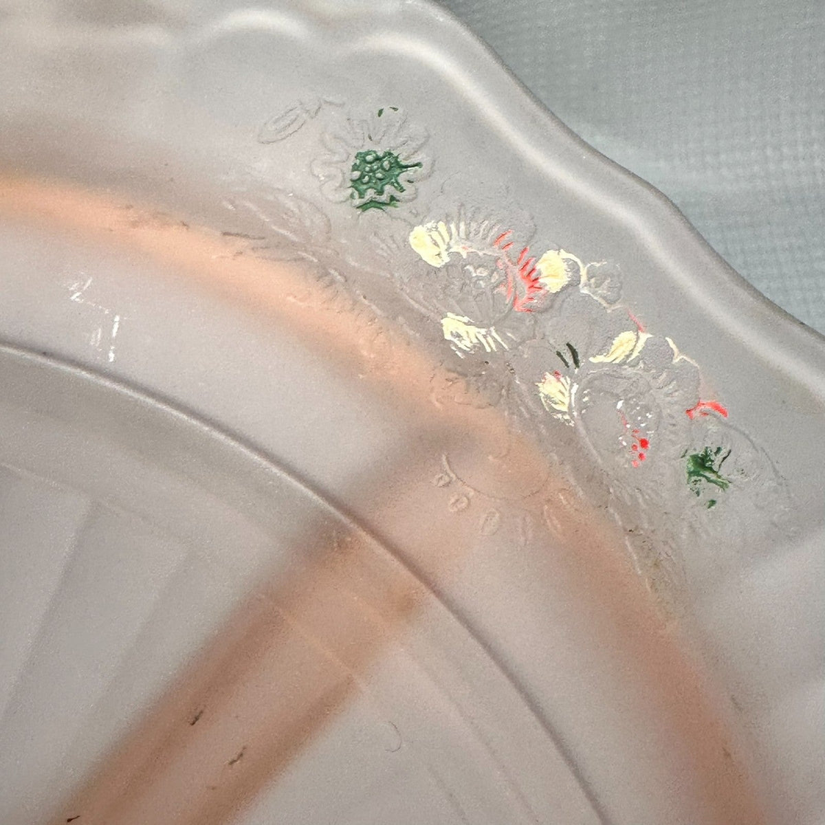 Lot of 2 VTG Mayfair Frosted Pink Depression Glass Serving and Relish Bowl Paint