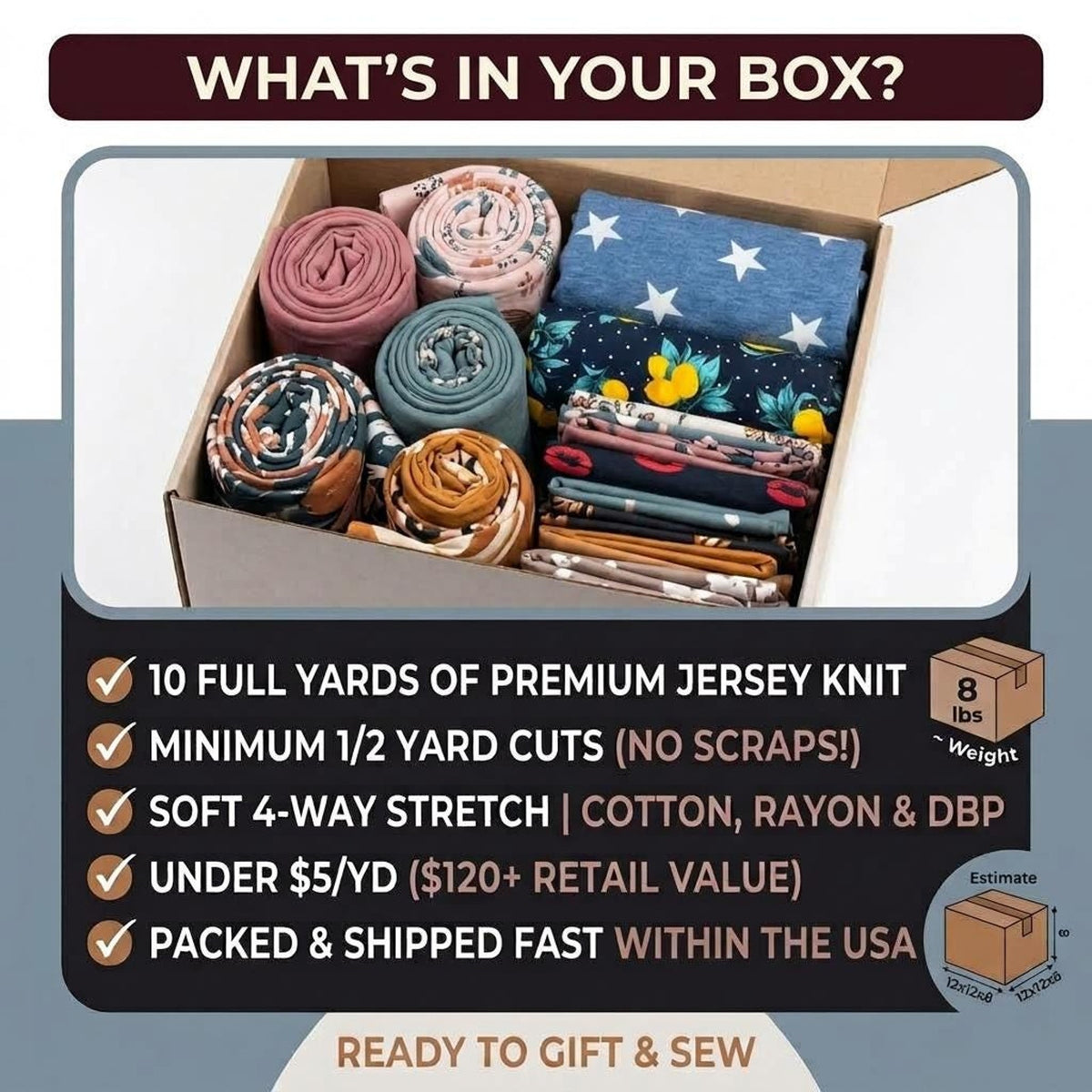 10Y Knit Fabric Curated Stash Box | Jersey Stretch Apparel Bundle | Pre-cut Sampler