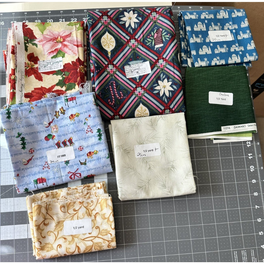 Holiday Christmas Fabric Lot 10+ Yards Quilting Cotton FQs Half Yards