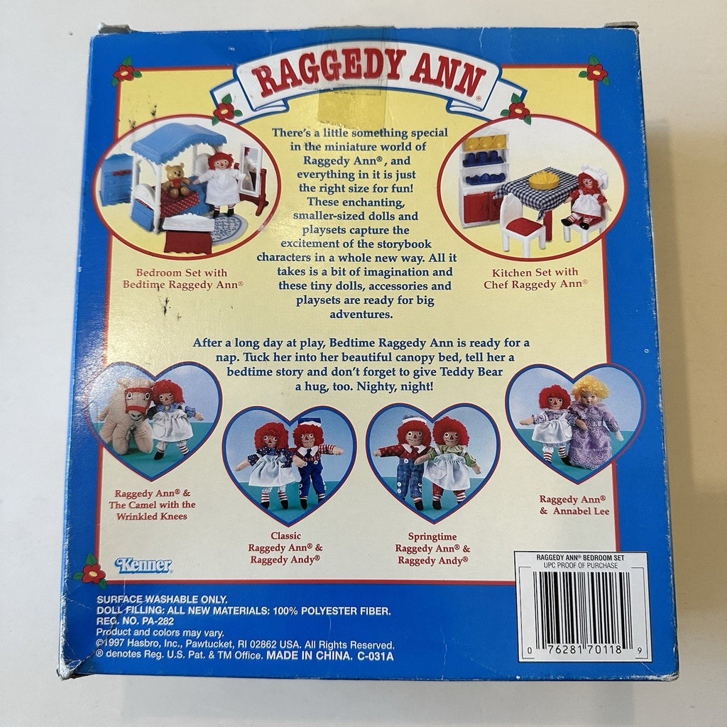 Vintage 1997 Raggedy Ann Bedroom Set: Canopy Bed, Doll, Teddy Bear (NIB)