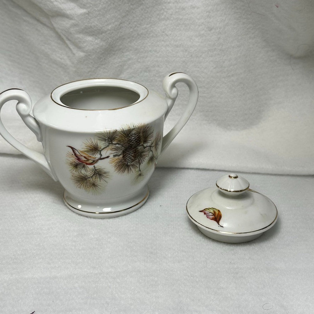Vintage Gem China Japan Pinecone Teacups Saucers Plates Sugar Bowl Set