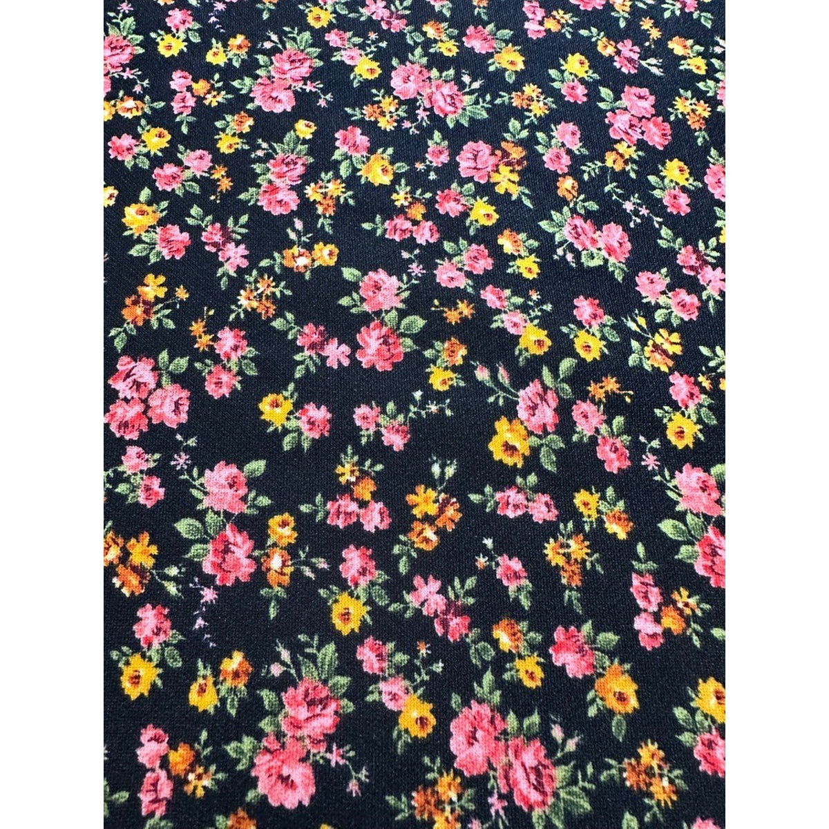 1 Yard Ditsy Floral Jersey Knit Fabric - Black Background Pink Mustard Yellow St