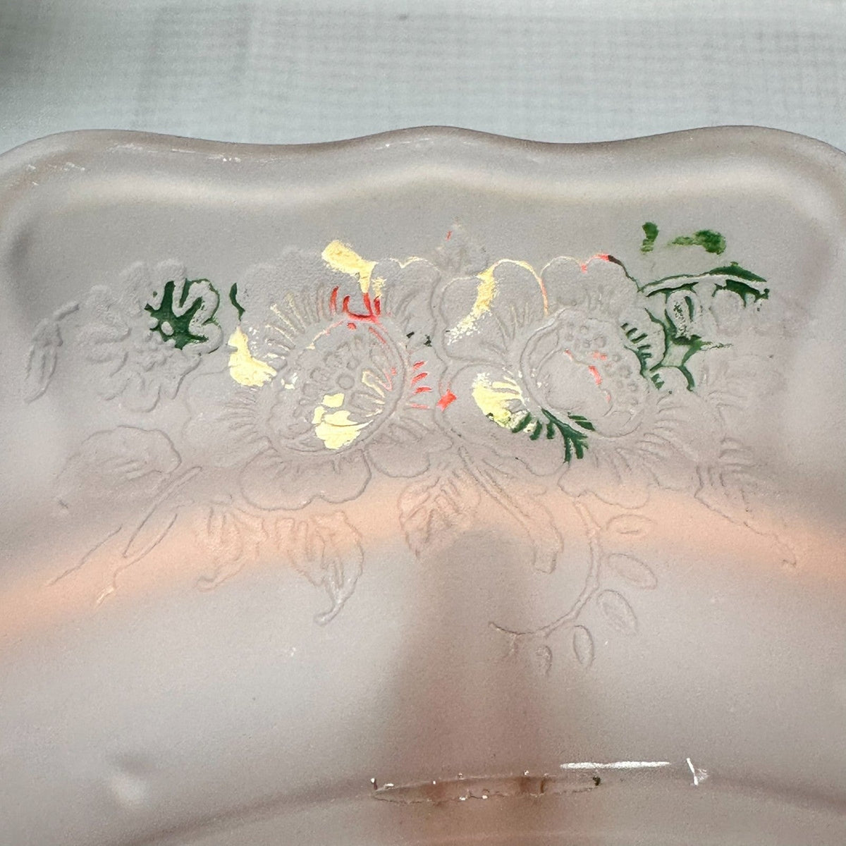 Lot of 2 VTG Mayfair Frosted Pink Depression Glass Serving and Relish Bowl Paint