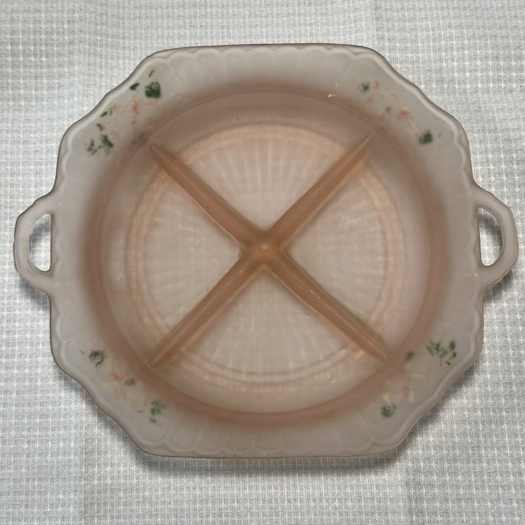 Lot of 2 VTG Mayfair Frosted Pink Depression Glass Serving and Relish Bowl Paint