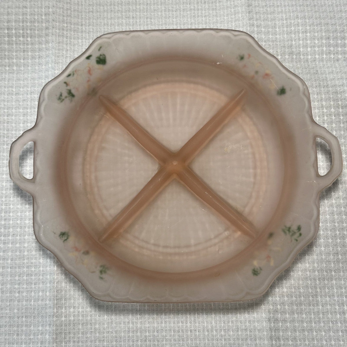 Lot of 2 VTG Mayfair Frosted Pink Depression Glass Serving and Relish Bowl Paint