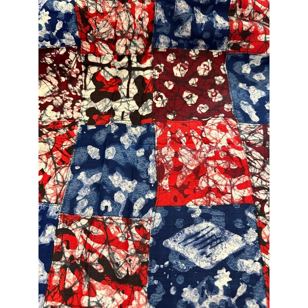 Vintage 1970s Schwartz Liebman Batik Fabric 3 Yds - Patriotic Red White Blue