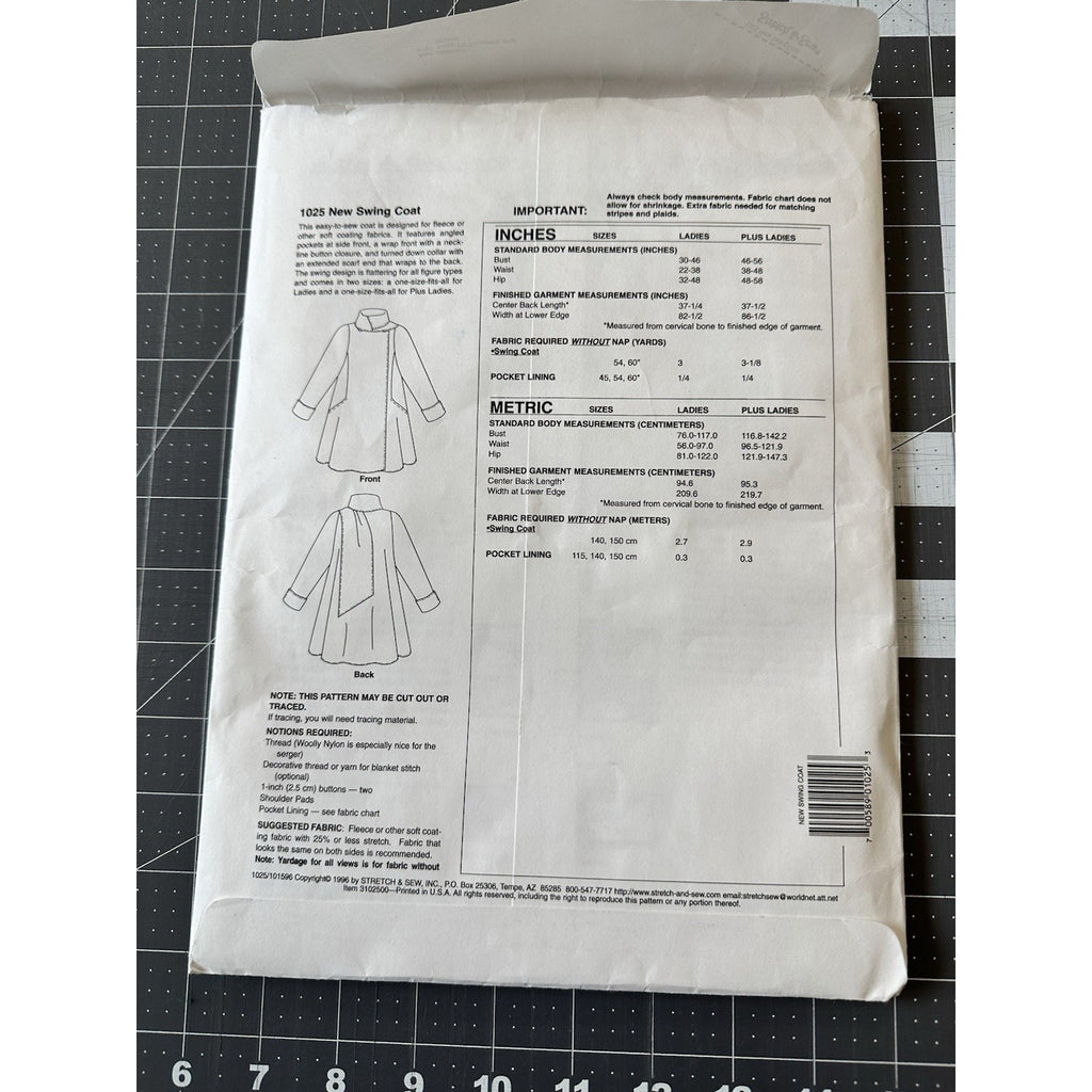 Vintage Stretch & Sew Sewing Pattern #1025 — "New Swing Coat" by Ann Person