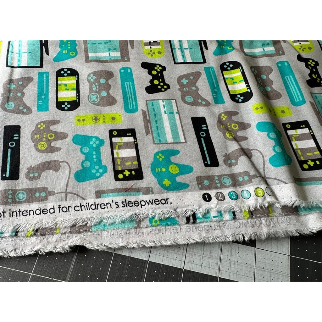 2 Yards Eugene Textiles Video Game Controller Grey Teal Quilting Cotton Fabric