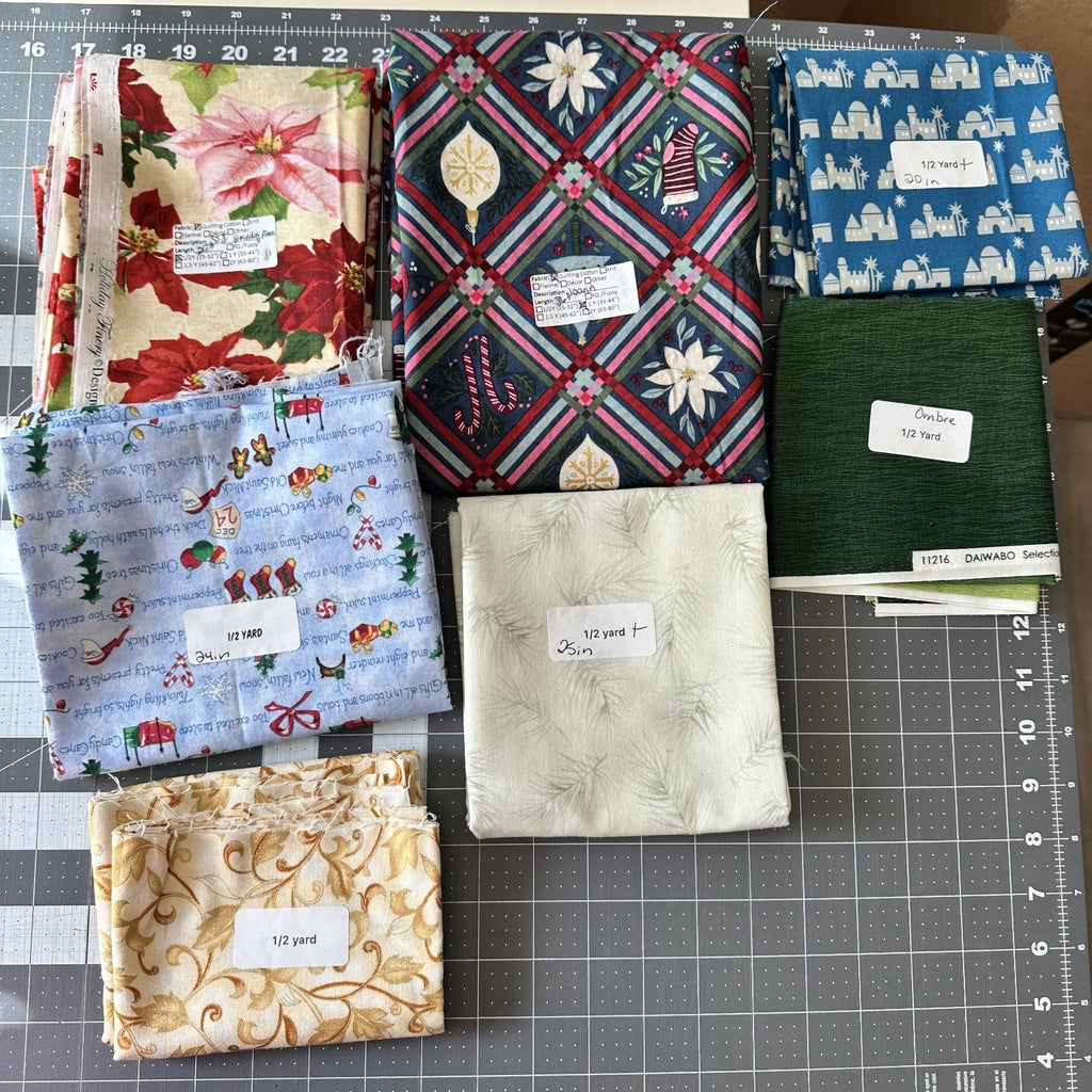 Holiday Christmas Fabric Lot 10+ Yards Quilting Cotton FQs Half Yards