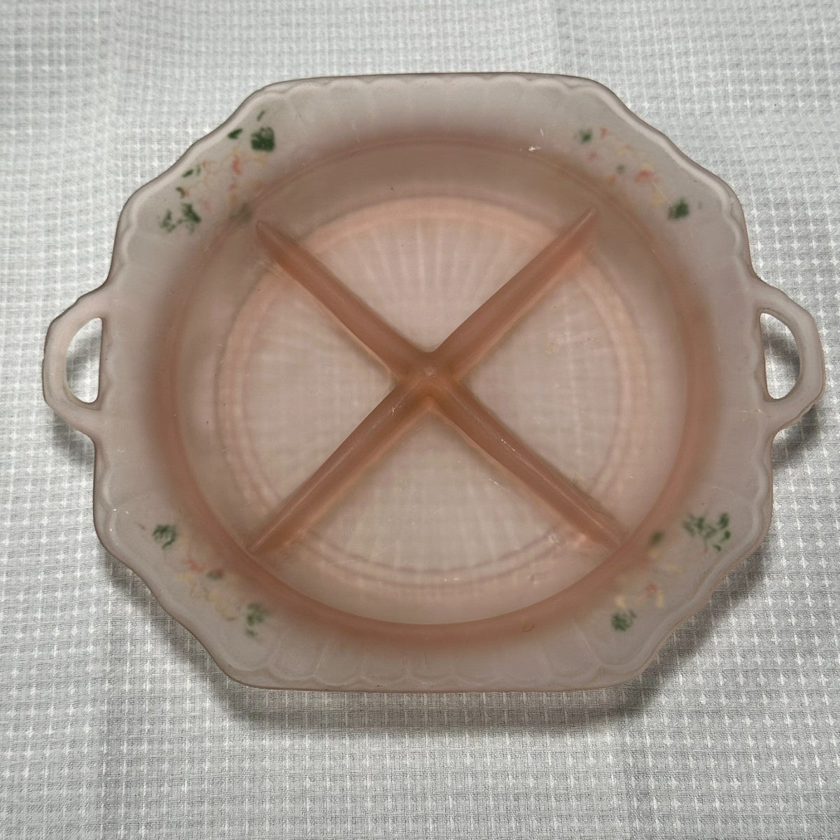 Lot of 2 VTG Mayfair Frosted Pink Depression Glass Serving and Relish Bowl Paint