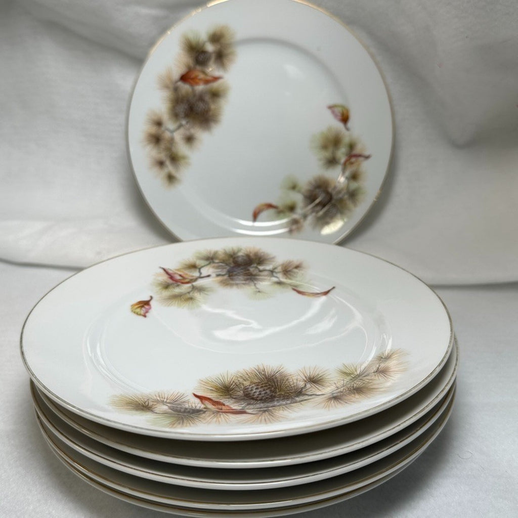 Vintage Gem China Japan Pinecone Teacups Saucers Plates Sugar Bowl Set