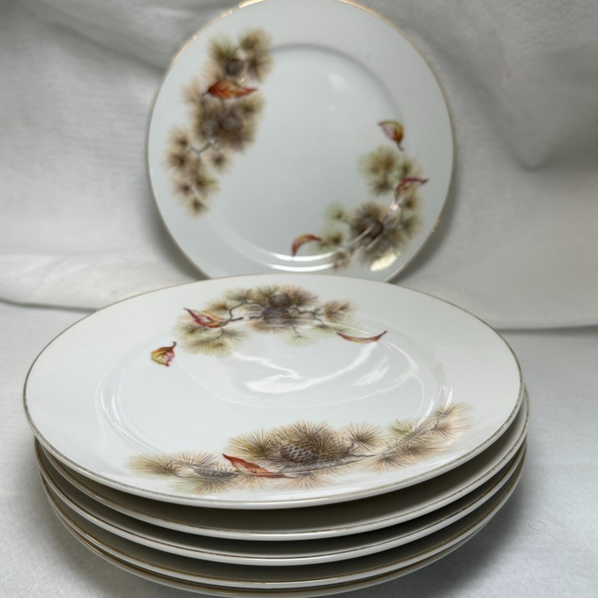 Vintage Gem China Japan Pinecone Teacups Saucers Plates Sugar Bowl Set