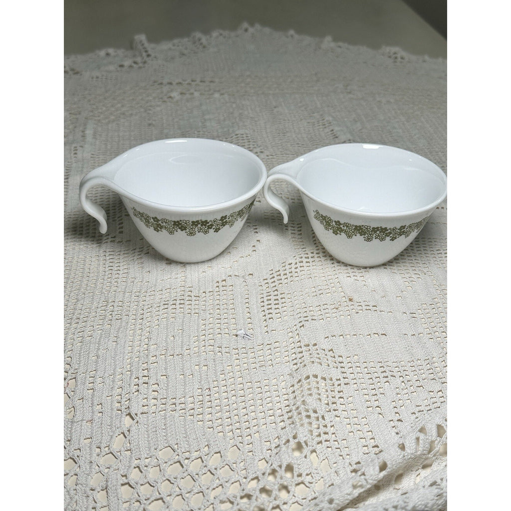 VTG Corelle Spring Blossom Green Teacups Hook Handle Crazy Daisy Set of 4 MCM