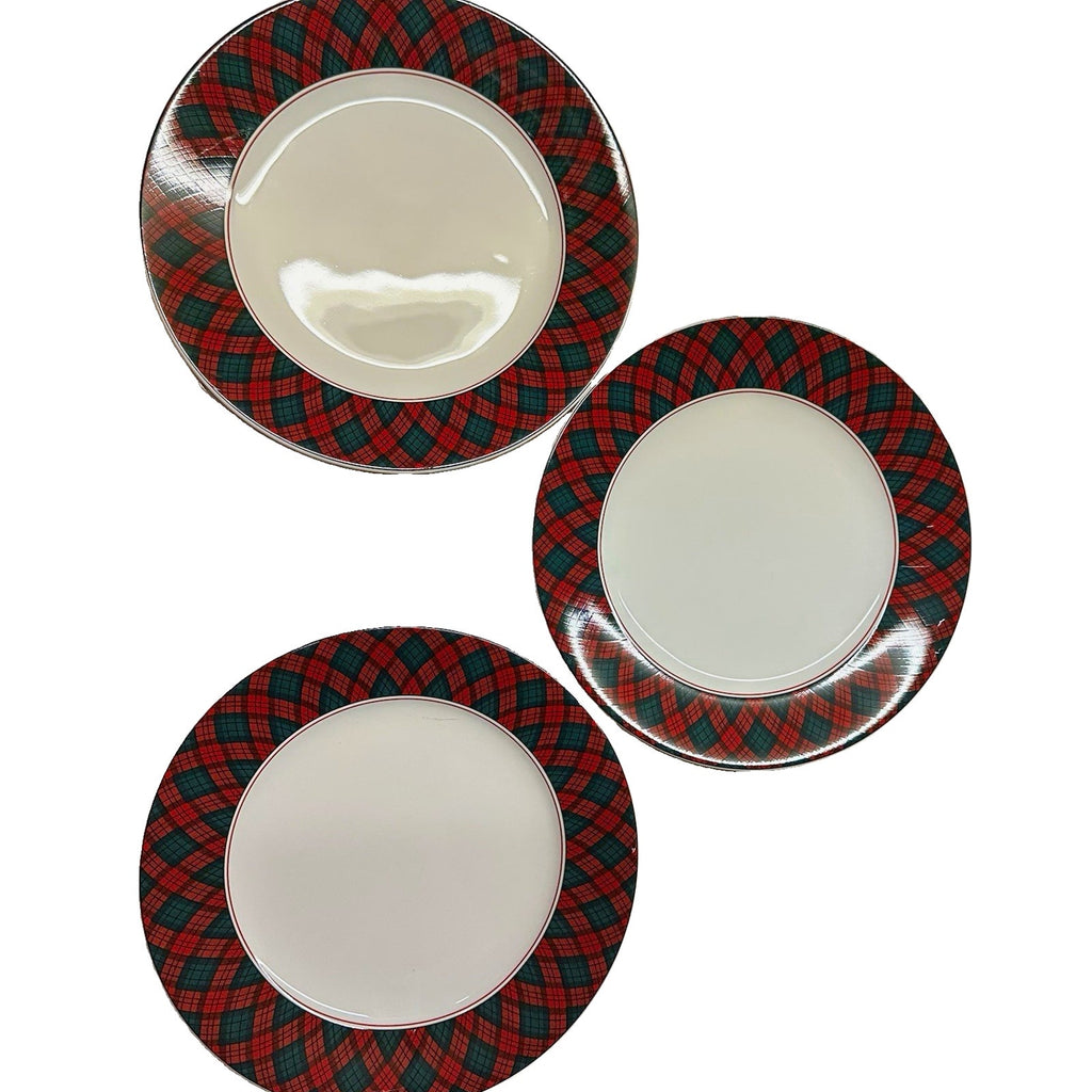 VTG Sasaki Tartan Plaid Christmas Salad Plates Set of 3 Charles Roberts Japan