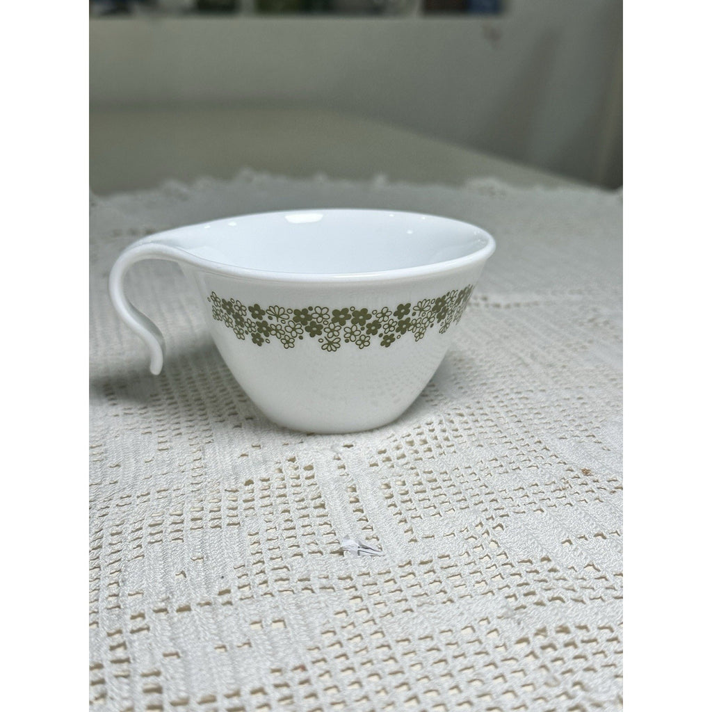 VTG Corelle Spring Blossom Green Teacups Hook Handle Crazy Daisy Set of 4 MCM