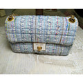 Kate Spade Evelyn Quilted Tweed Convertible Flap Crossbody Bag Light Blue Multi