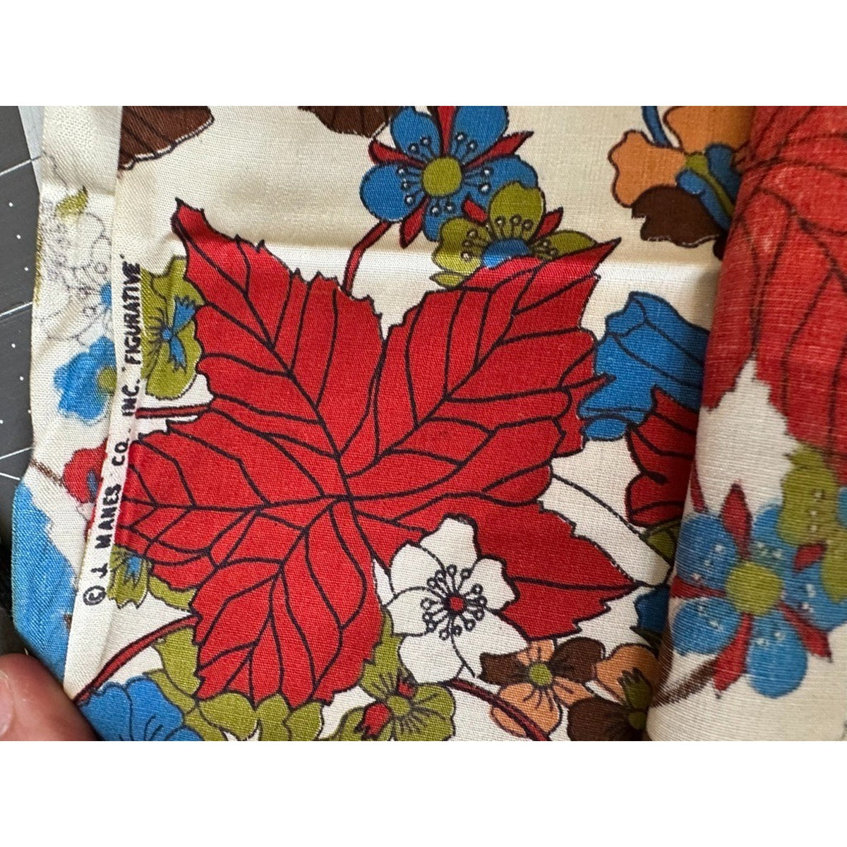 Vintage 60s 70s J Manes Co Figurative Floral Cotton Fabric 1Y MCM Mod OOP Retro
