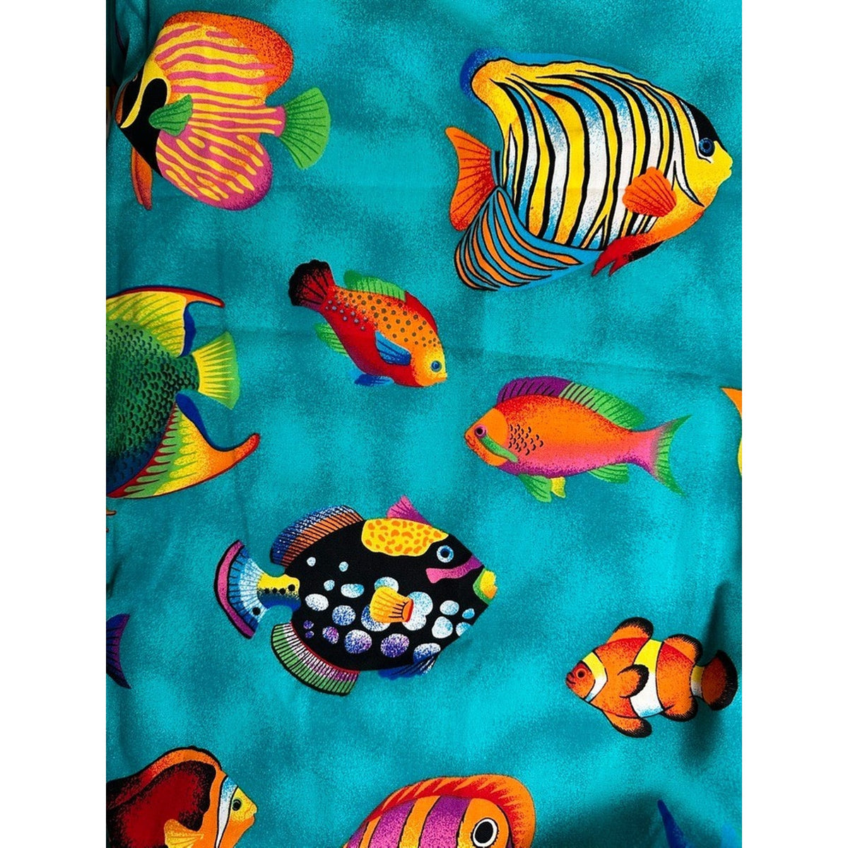 Vintage VIP Cranston Print Works Tropical Fish Fabric 2.5 Yards Teal Aqua OOP