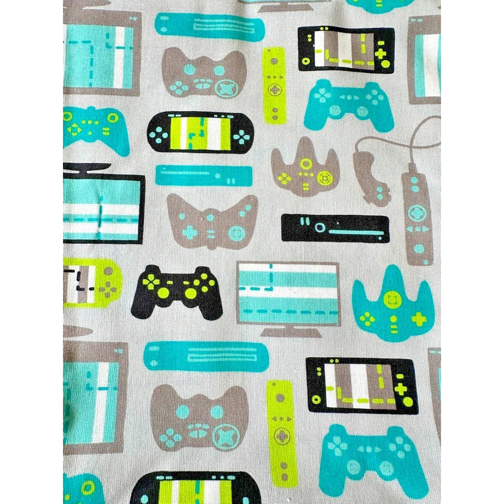 2 Yards Eugene Textiles Video Game Controller Grey Teal Quilting Cotton Fabric