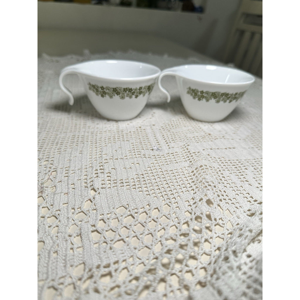 VTG Corelle Spring Blossom Green Teacups Hook Handle Crazy Daisy Set of 4 MCM