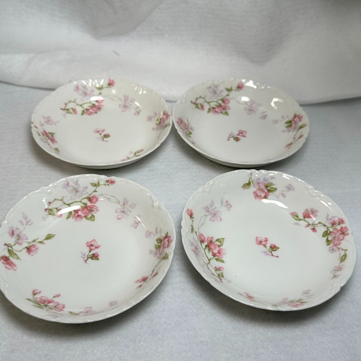 Set of 4 Antique Haviland Limoges Schleiger 37 Deep Bowls 7.25" Pink Blossom
