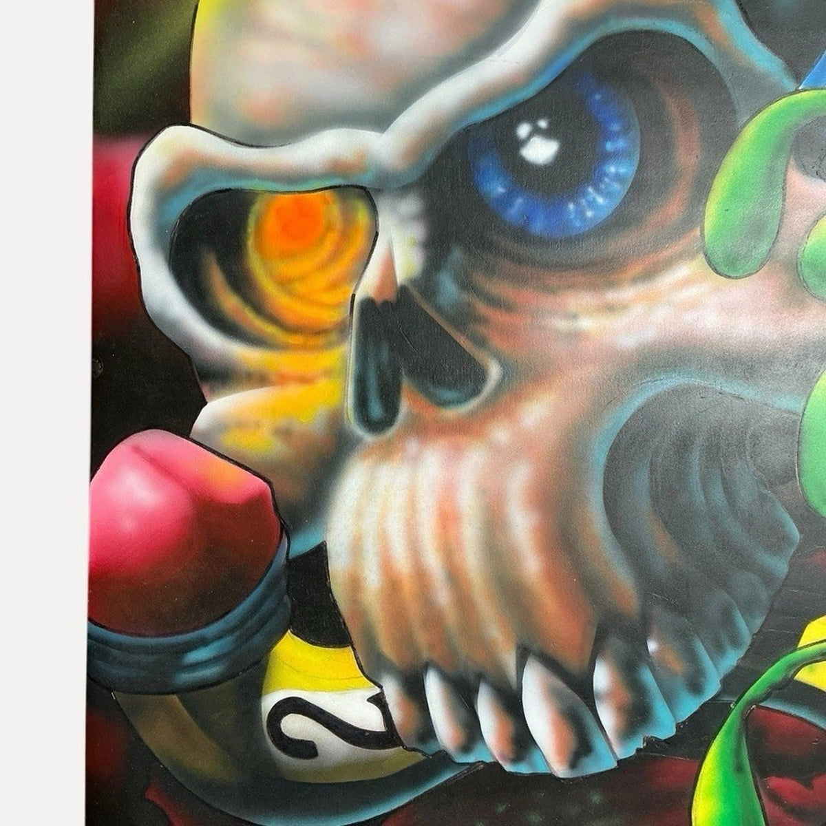 Tim Lees 2009 Skull Painting 48x24 Ink Master Tattoo Artist Signed Original Goth