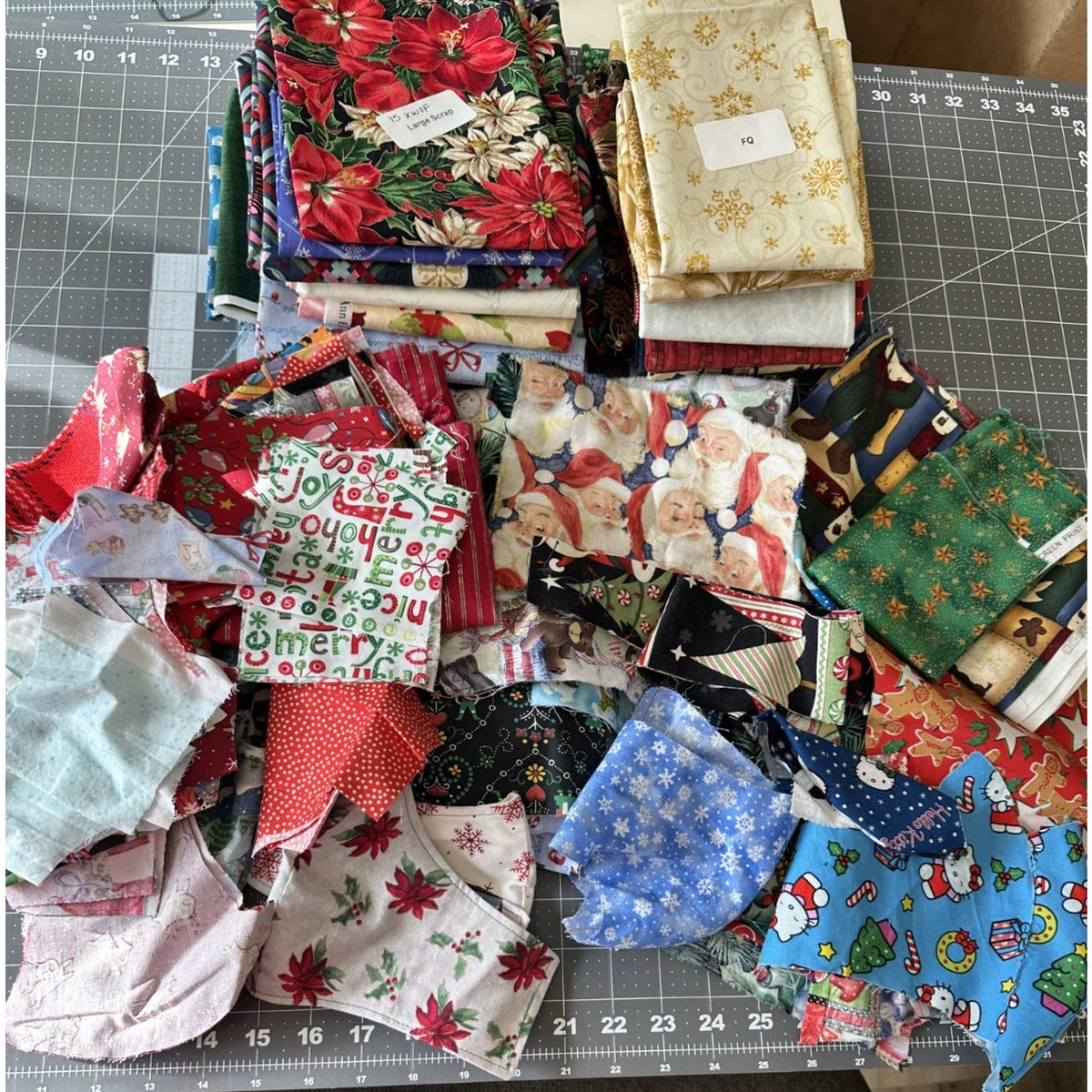 Holiday Christmas Fabric Lot 10+ Yards Quilting Cotton FQs Half Yards