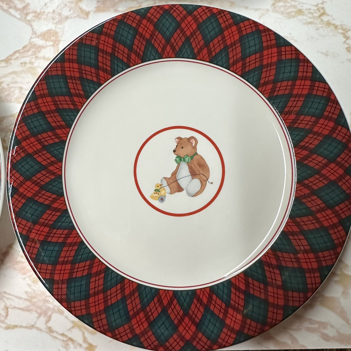 VTG Sasaki Tartan Christmas Toy Accent Plates Set of 4 Charles Roberts Japan