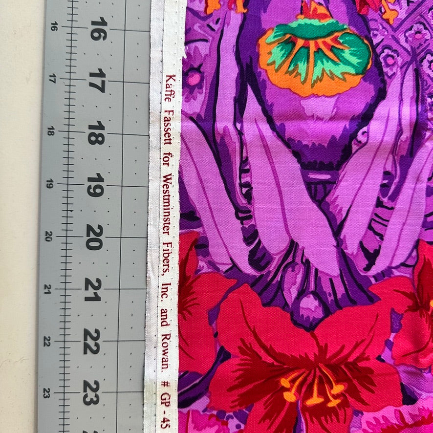 Vintage Kaffe Fassett Lilies Fabric Magenta Purple 0.5 Yard Rowan Westminster GP45 OOP Quilt Cotton Material Destash Big Floral