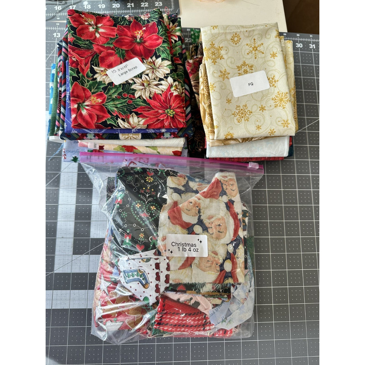 Holiday Christmas Fabric Lot 10+ Yards Quilting Cotton FQs Half Yards